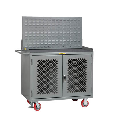 48" Wide Mobile Bench Cabinet w/ Clearview Doors, Floor Lock, & Louvered Panel