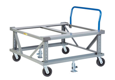 Ergonomic Adjustable Height Mobile Pallet Stand, Open Deck w/ Handle