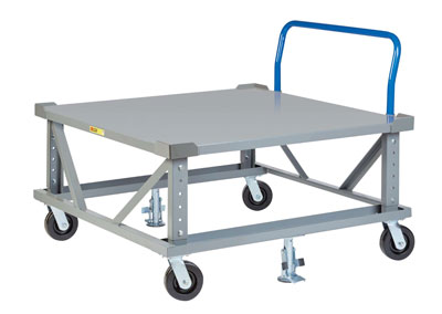 Ergonomic Adjustable Height Mobile Pallet Stand, Solid Deck w/ Handle