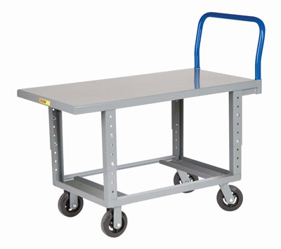 Adjustable Height Work Platform Truck with Open Base, Steel Deck (2,000 lbs. Capacity)