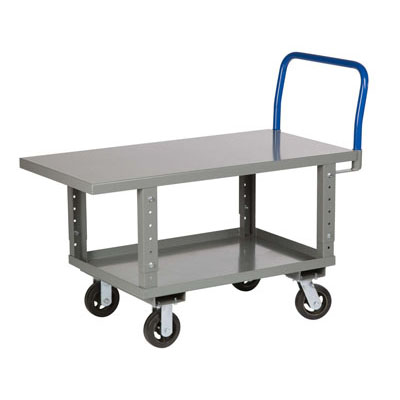 Adjustable Height Work Platform Truck with Lower Shelf, Steel Deck (2,000 lbs. Capacity)
