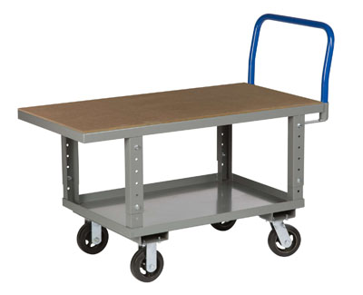 Adjustable Height Work Platform Truck with Lower Shelf, Hardboard over Steel Deck (2,000 lbs. Capacity)