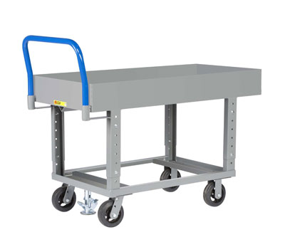 Adjustable Height Work Platform Truck with Open Base, 6" Deep Lip Edge Deck (2,000 lbs. Capacity)
