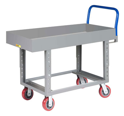 Adjustable Height Work Platform Truck with Open Base, 6" Deep Lip Edge Deck (2,000 lbs. Capacity)