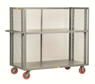  Adjustable 3-Sided Shelf Truck w/ Lipped Shelves & Mesh Sides, 48"W x 24"D x 57"H