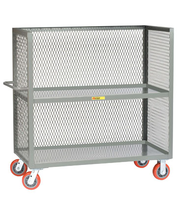 3-Sided Shelf Truck w/ Lipped Shelves & Mesh Sides