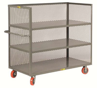 3-Sided Shelf Truck w/ 3 Shelves & Mesh Sides