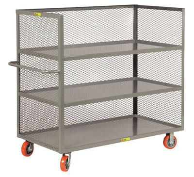 3-Sided Shelf Truck w/ 3 Shelves, Mesh Sides, & Lipped Shelves