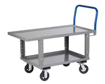 Adjustable Height Work Platform Truck with Lower Shelf, Lip Edge Deck (2,000 lbs. Capacity)