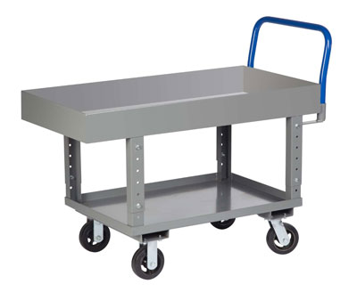 Adjustable Height Work Platform Truck with Lower Shelf, 6" Deep Lip Edge Deck (2,000 lbs. Capacity)