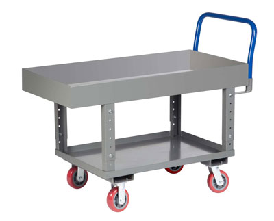Adjustable Height Work Platform Truck with Lower Shelf, 6" Deep Lip Edge Deck (2,000 lbs. Capacity)