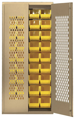 Wire Mesh Safe-View Bin Cabinet w/ 28 Multi Size Bins, 36"W