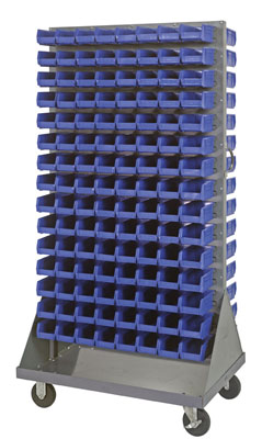 Mobile Double Sided Louvered Rack w/ (240) 7-3/8"L Bins, 36" Long