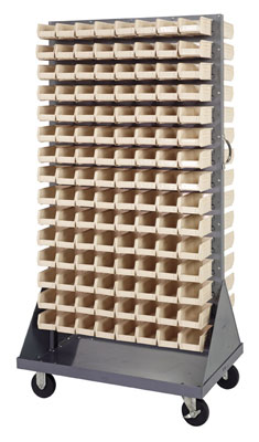Mobile Double Sided Louvered Rack w/ (240) 7-3/8"L Bins, 36" Long