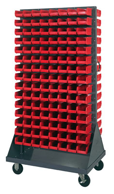 Mobile Double Sided Louvered Rack w/ (240) 7-3/8"L Bins, 36" Long