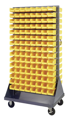 Mobile Double Sided Louvered Rack w/ (240) 7-3/8"L Bins, 36" Long