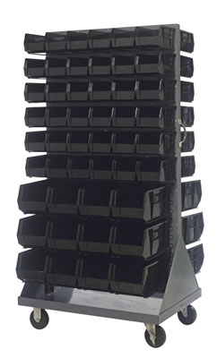 Mobile Double Sided Louvered Rack w/ 96 Multi Size Bins, 36" Long