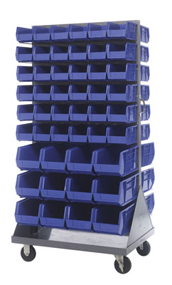 Mobile Double Sided Louvered Rack w/ 96 Multi Size Bins, 36" Long