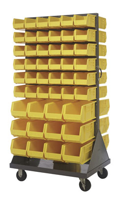 Mobile Double Sided Louvered Rack w/ 96 Multi Size Bins, 36" Long