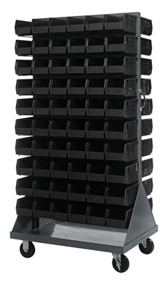 Mobile Double Sided Louvered Rack w/ (120) 10-7/8"L Bins, 36" Long