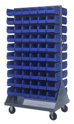Mobile Double Sided Louvered Rack w/ (120) 10-7/8"L Bins, 36" Long
