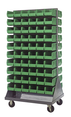 Mobile Double Sided Louvered Rack w/ (240) 7-3/8"L Bins, 36" Long
