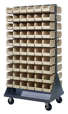 Mobile Double Sided Louvered Rack w/ (120) 10-7/8"L Bins, 36" Long