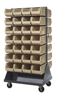 Mobile Double Sided Louvered Rack w/ (56) 14-3/4"L Bins, 36" Long
