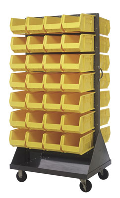 Mobile Double Sided Louvered Rack w/ (56) 14-3/4"L Bins, 36" Long