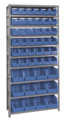 Giant Open Hopper Steel Shelving System w/ 48 Multi Size Bins, 12"D