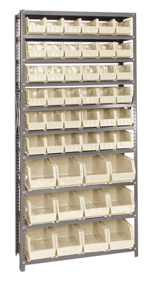 Giant Open Hopper Steel Shelving System w/ 48 Multi Size Bins, 12"D