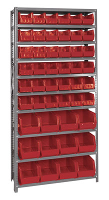 Giant Open Hopper Steel Shelving System w/ 48 Multi Size Bins, 12"D