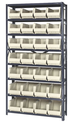 Giant Open Hopper Steel Shelving System w/ (28) 14-3/4"L Bins, 12"D