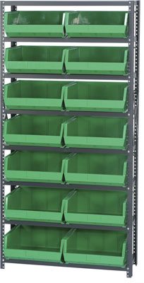 Giant Open Hopper Steel Shelving System w/ (14) 14-3/4"L Bins, 12"D