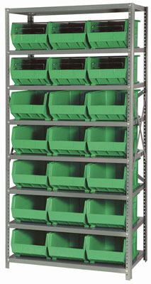 Giant Open Hopper Steel Shelving System w/ (21) 16"L Bins, 18"D