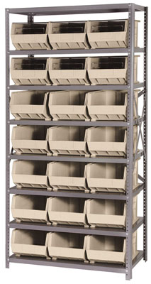 Giant Open Hopper Steel Shelving System w/ (21) 16"L Bins, 18"D