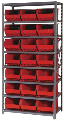 Giant Open Hopper Steel Shelving System w/ (21) 16"L Bins, 18"D