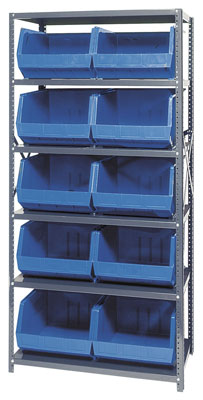 Giant Open Hopper Steel Shelving System w/ (10) 18"L Bins, 18"D