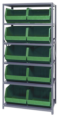 Giant Open Hopper Steel Shelving System w/ (10) 18"L Bins, 18"D