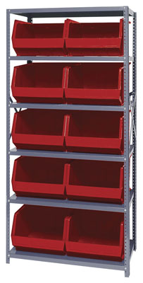 Giant Open Hopper Steel Shelving System w/ (10) 18"L Bins, 18"D