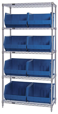 Giant Open Hopper Wire Shelving System w/ (8) 18"L Bins, 18" Wide