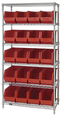 Giant Open Hopper Wire Shelving System w/ (20) 18"L Bins, 18" Wide