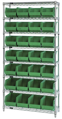 Giant Open Hopper Wire Shelving System w/ (28) 10-3/4"L Bins, 12" Wide