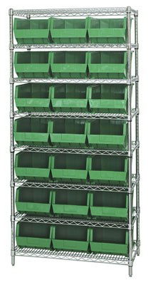 Giant Open Hopper Wire Shelving System w/ (21) 16"L Bins, 18" Wide
