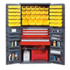 All Welded Bin Cabinet w/ 1 Adjustable Shelf, 12 Door Shelves, 4 Drawers, and 58 Multi Size Bins, 36' Wide