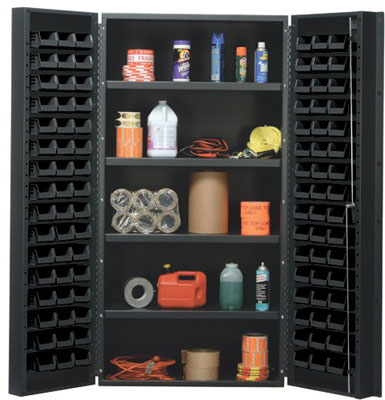 All Welded Bin Cabinet w/ (96) 5-3/8"L Bins and 4 Adjustable Shelves, 36" Wide