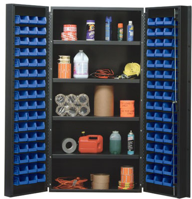 All Welded Bin Cabinet w/ (96) 5-3/8"L Bins and 4 Adjustable Shelves, 36" Wide