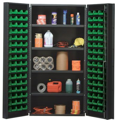 All Welded Bin Cabinet w/ (96) 5-3/8"L Bins and 4 Adjustable Shelves, 36" Wide