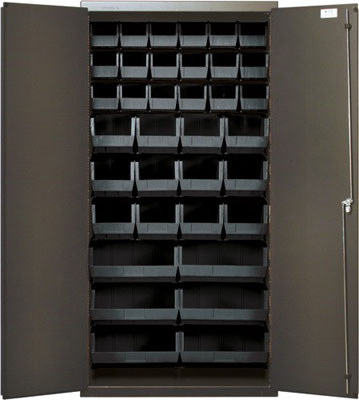 All Welded Bin Cabinet w/ (36) Multi Size Bins and Flush Doors, 36" Wide
