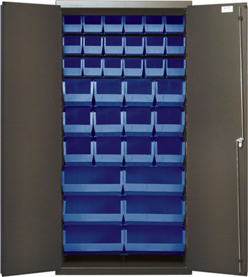 All Welded Bin Cabinet w/ (36) Multi Size Bins and Flush Doors, 36" Wide